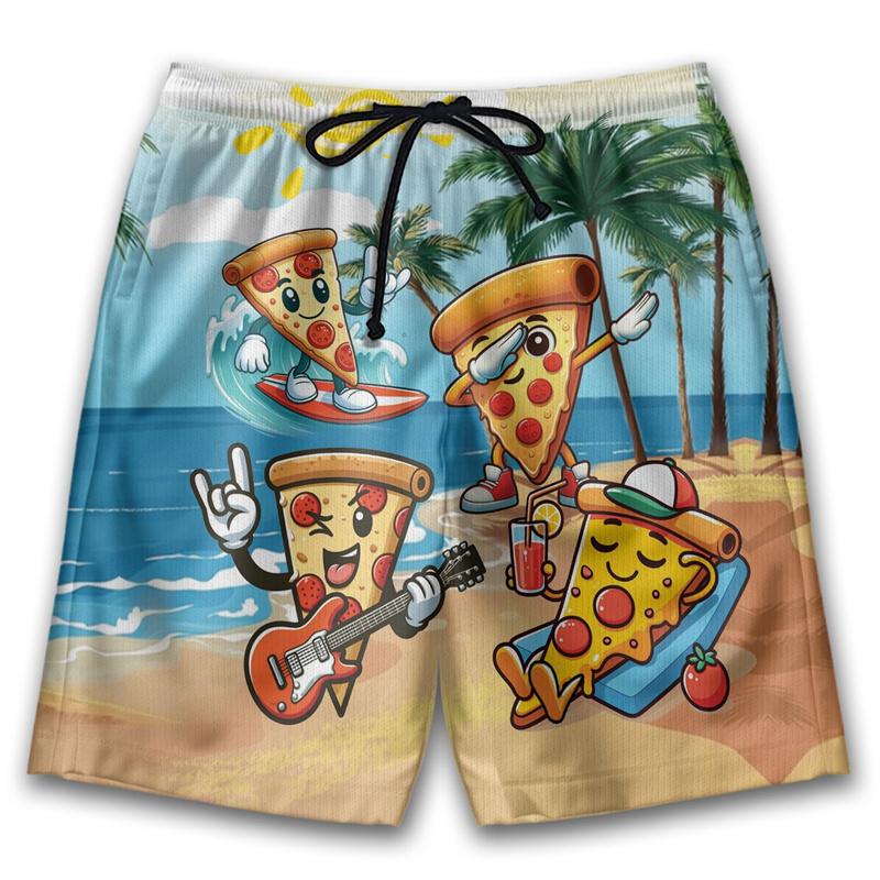 Zabawne Spodenki Plażowe z Nadrukiem Pizzy 3D Dla Mężczyzn Kobiet Street Sznurowane Spodenki Kąpielowe Dzieci Lato Zwierzęcy Graficzny Spodenki Surfingowe