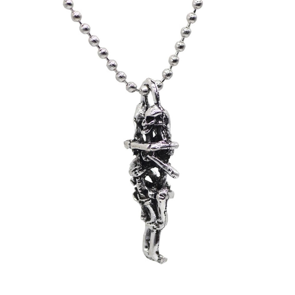 Black Skeleton Hugging Jewelry for Men Double Skeleton Skull Stainless Steel Skull Pendant Necklace