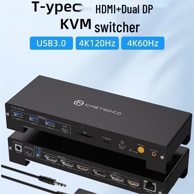 

Jiyin 4K 120Hz KVM Switch USB-C HDMI Dual DP 100W PD