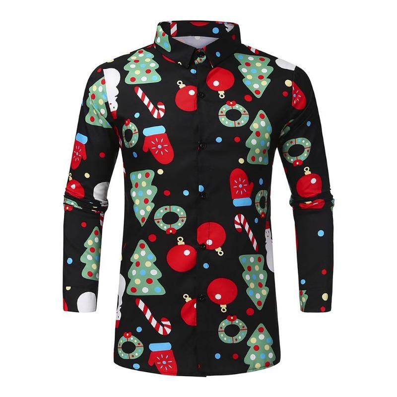 Christmas Holiday Party Men's 3D Snowflake Snowman Print Festive Atmosphere Lapel Long Sleeve Shirt Casual Slim Shirt