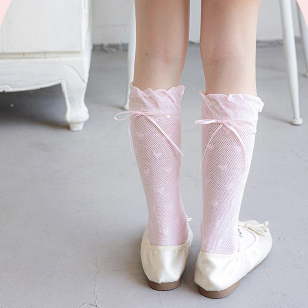 Prinsessa Barn Mellanhöga Strumpor Söta Balletcore Strumpor Andningsbara Lolita Spetsstrumpor Vardagliga
