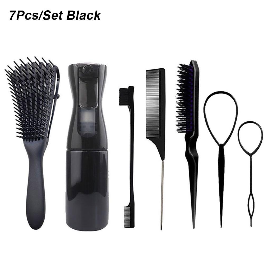 

7Pcs/Set Eyebrow Brush Hairdressing Tool Set Plastic Water Sprayer Styling Set New Hair Brush Set 7Pcs Black