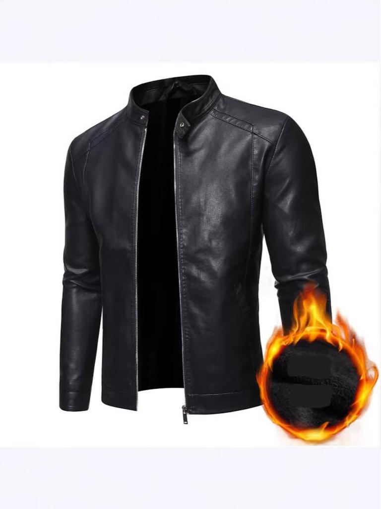 Men's PU Leather Motorcycle Jacket - Autumn/Winter Stand-up Collar Trendy Coat