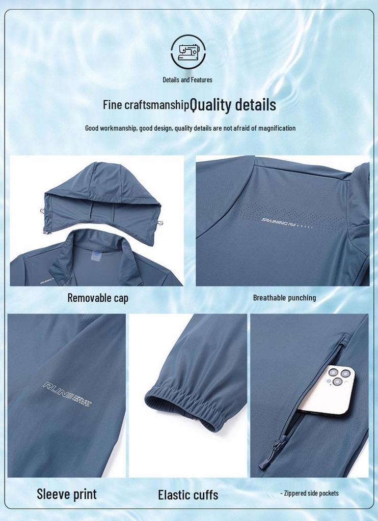 Men's Summer Hooded Ice Silk UPF50+ Sun Protection Jacket for Outdoor Fishing