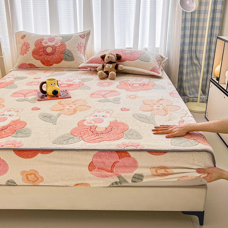 Floral Style Bed Cover Flannel Bed Linen Elastic Fitted Sheet Soft Mattress Protector Sabanas Para Cama (Pillowcase Need Order)