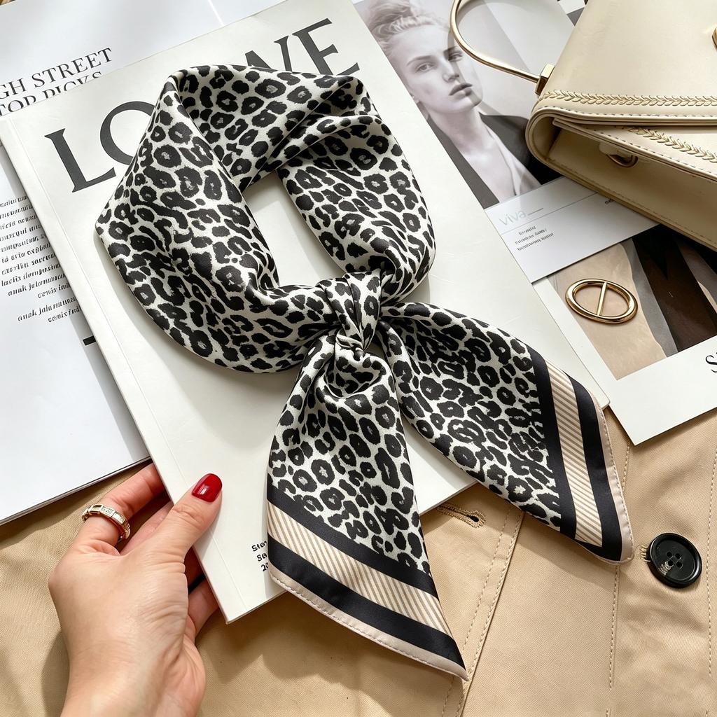 Commuter elegant flower silk scarf women's contrasting color retro printing satin scarf shirt with multi-purpose decorative small scarf