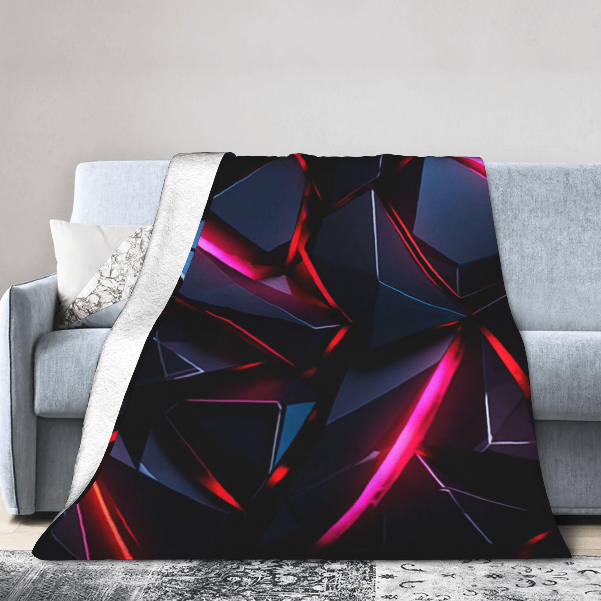 

Glowing Geometric Shapes on Dark Plush Blanket Students Flannel Throw Blanket For Outdoor Warm Soft Customized Quality Bedspread 30x40in