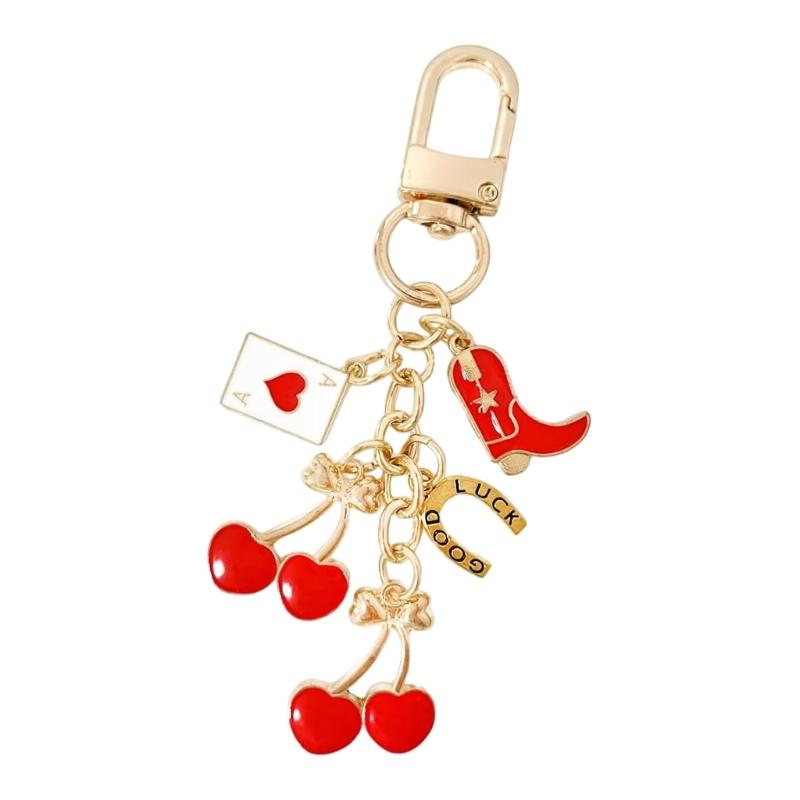 Stylish Cherry Bowknot Keychain Fashion Cherry Bowknot Keychain Pendant Accessory For Women s Bags And Keys