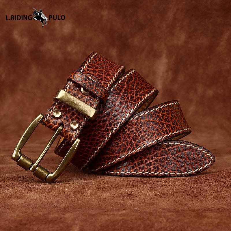 Thickened Bison Leather Embossed Retro Personality Belt Men's Genuine Leather Top Layer Cowhide Denim Belt