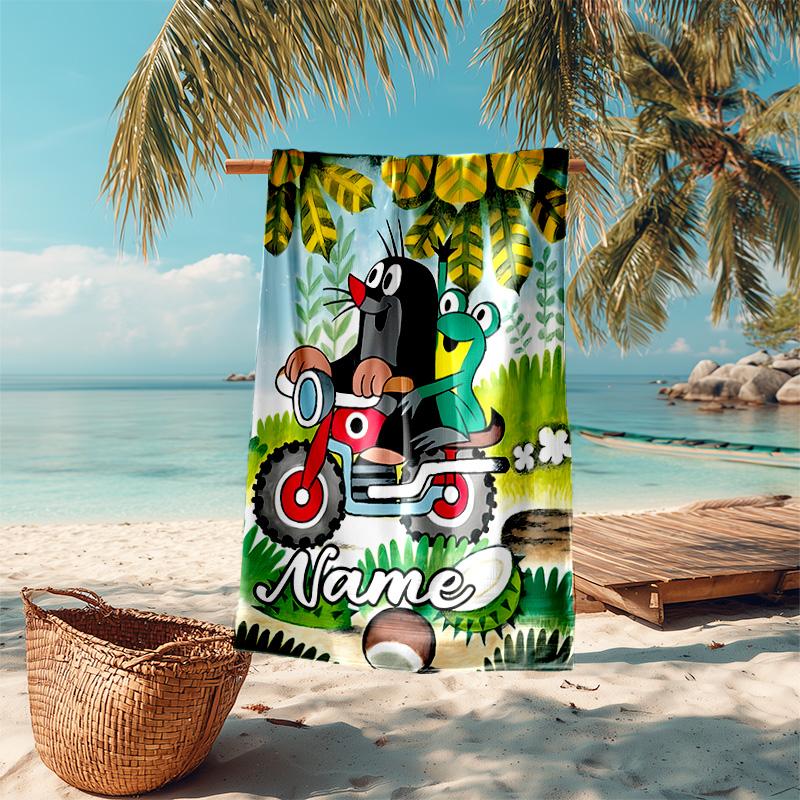 Personalized customized proof beach towel with The Little Mole pattern - soft, absorbent,quick-drying,perfect swimming,camping&bathing