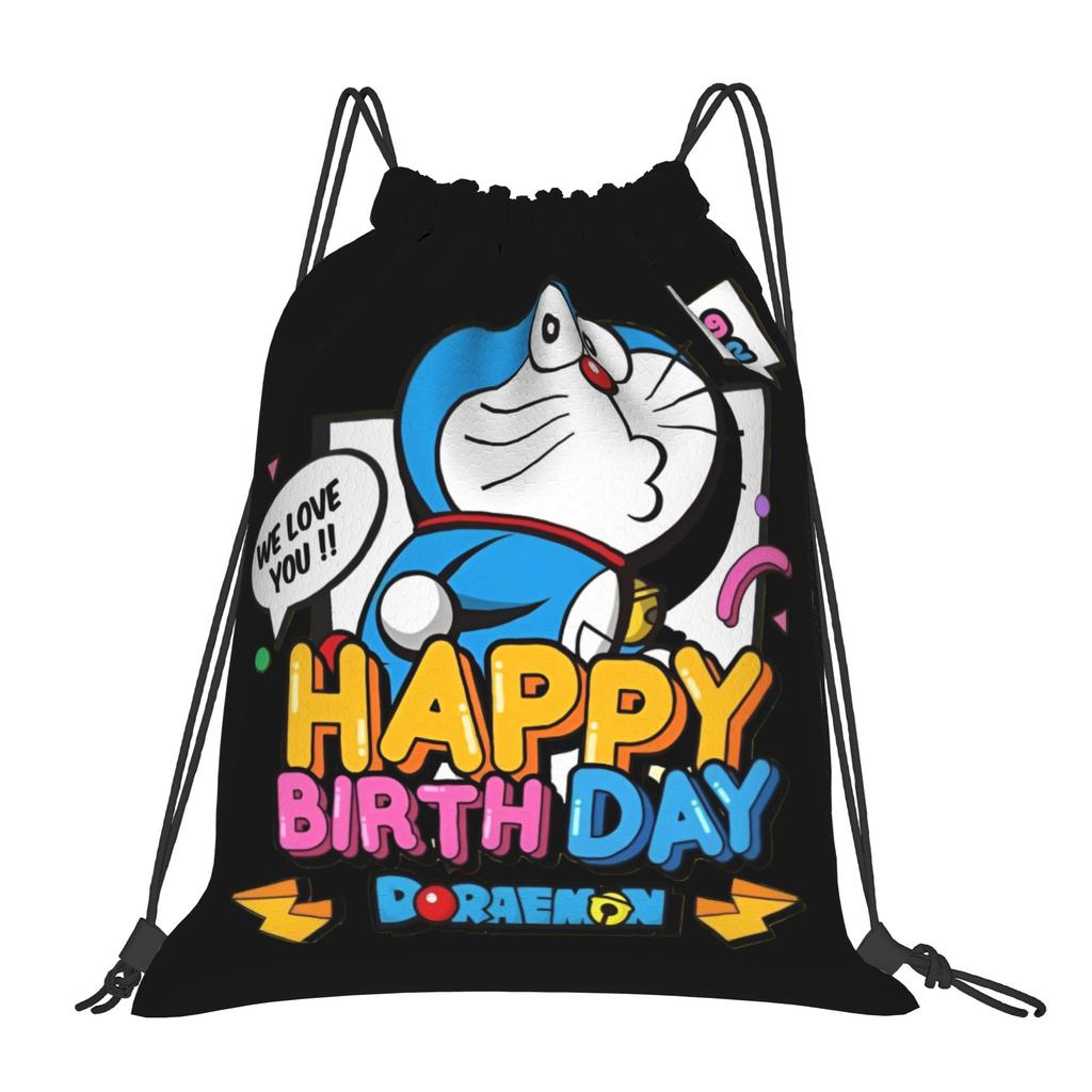 Custom D-Doraemones Drawstring Backpack Women Men Gym Sport Sackpack Foldable Cartoon Training Bag Sack