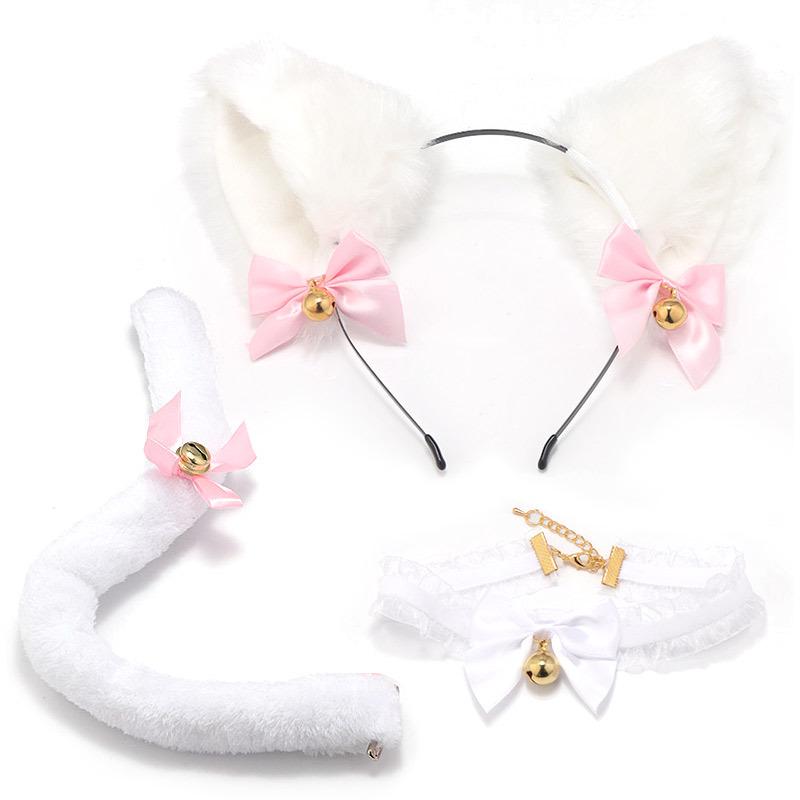 Cat Ear Bell Headband & Choker Set with Tail - Halloween Party Accessories
