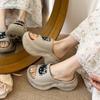 Klapki damskie na grubej podeszwie podwyższającej, jednosłowne, do noszenia wiosną i latem 2025, nowe buty z dziurkami, urocze małe klapki plażowe, fajne