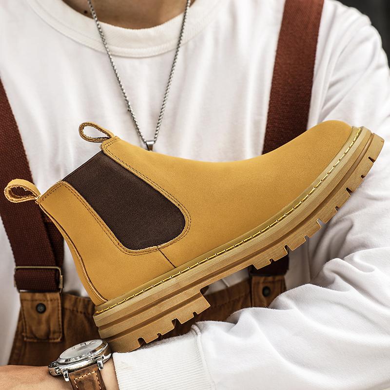 Yellow Men Boots Leather Ankle Boots Luxury Brand Men Chelsea Boot Casual High Top Shoes Men High Quality Classic Outdoor Shoe