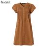 ZANZEA Women Casual V-Neck Summer Short Sleeve Dress