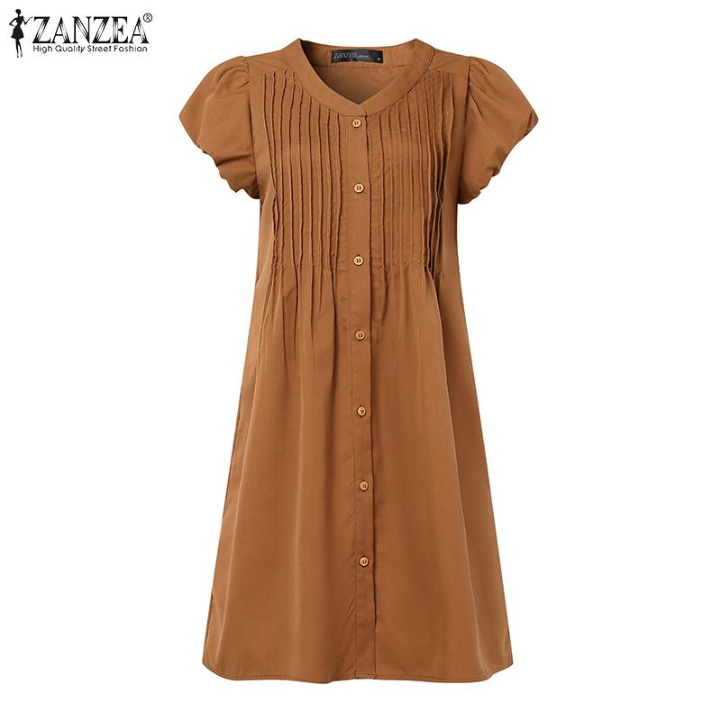 ZANZEA Women Casual V-Neck Summer Short Sleeve Dress