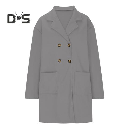 

Осенне-зимняя женская шерстяная куртка, толстая свободная куртка с отложным воротником, однобортная куртка средней длины в корейском стиле, верхняя одежда на каждый день S серый