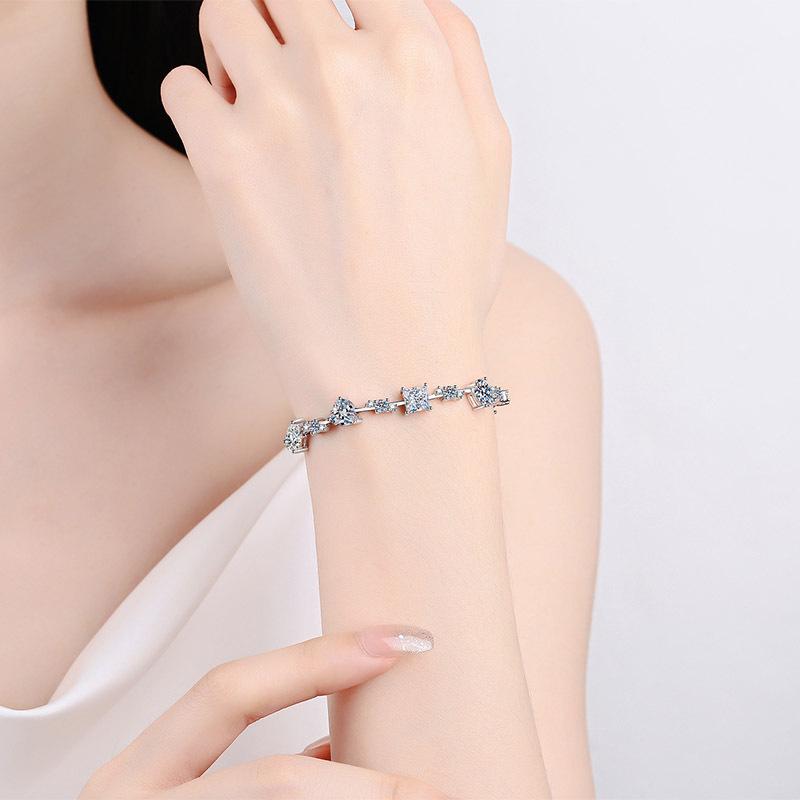 925 Sterling Silver Irregular Moissanite Bracelet for Women - Plated Pt950 Gold Bangle