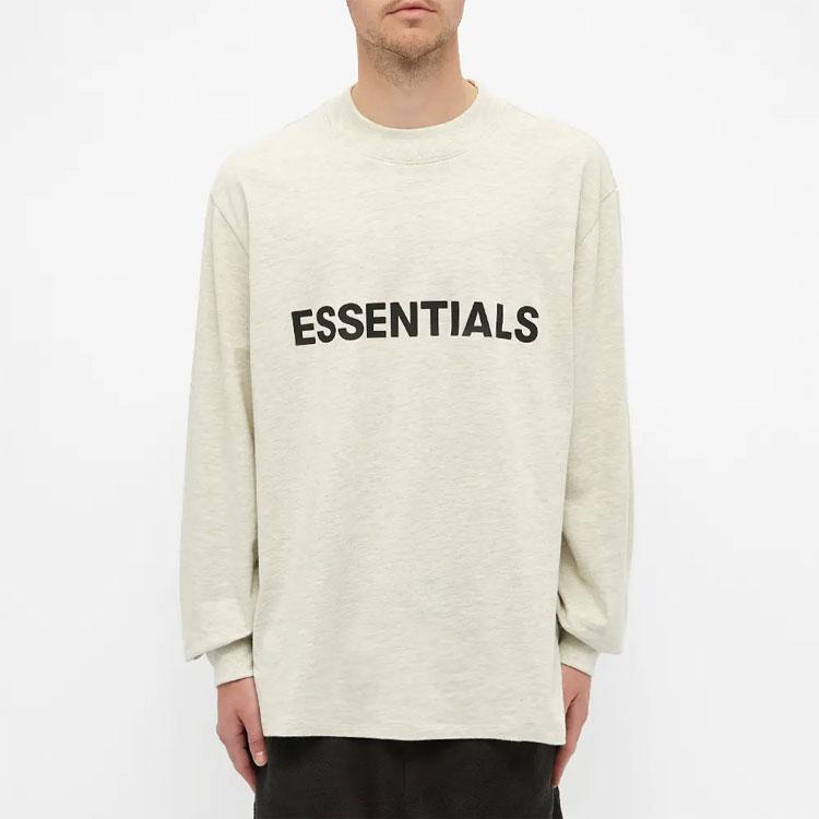 Fear of God Essentials Boxy Long Sleeve T-Shirt with Silicone Lettering Logo Men Tops Buttercream Cream FOG-SS20-286