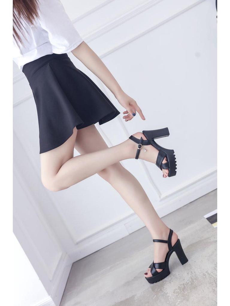 Women's 2024 Summer Rhinestone Buckle Chunky Heel One-Strap Sandals