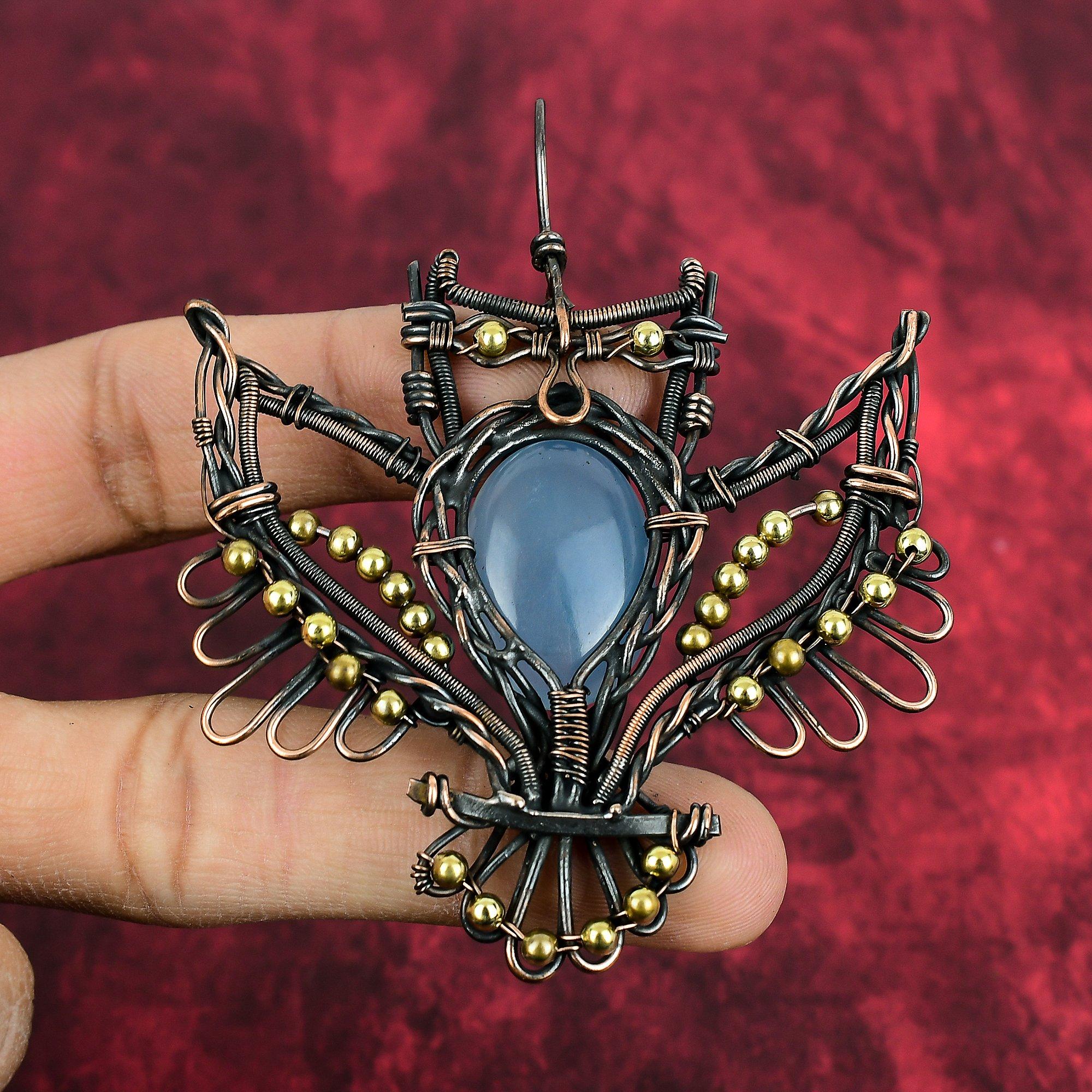 Aquamarine Pendant Copper Wire Wrapped Pendant Gemstone Copper Jewelry Handmade Pendant Owl Jewelry For Gifts Designer Pendant Wire Jewelry