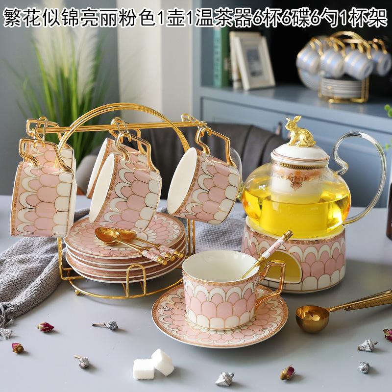 Household Flower Teapot Set, Glass Boiled Fruit Teapot, Ceramic Afternoon Tea Flower Fruit Teacup Tea Set, Candle Heating