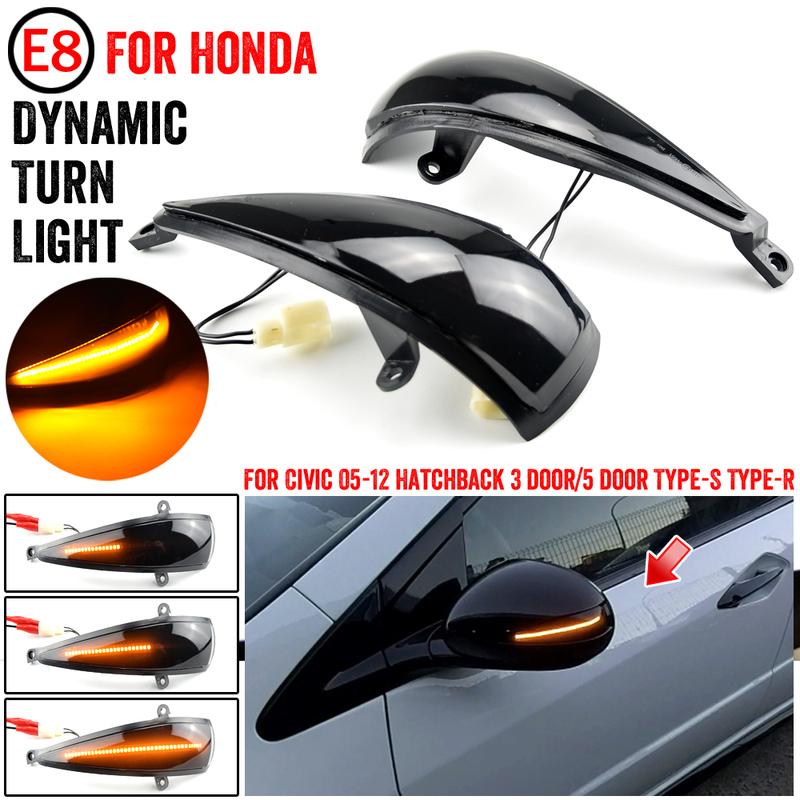 For Honda Civic 2005-2012 Hatchback 3 /5 door Type-S Type-R 2Pcs LED Dynamic Turn Signal Light Rearview Side Wing Mirrors Lamp