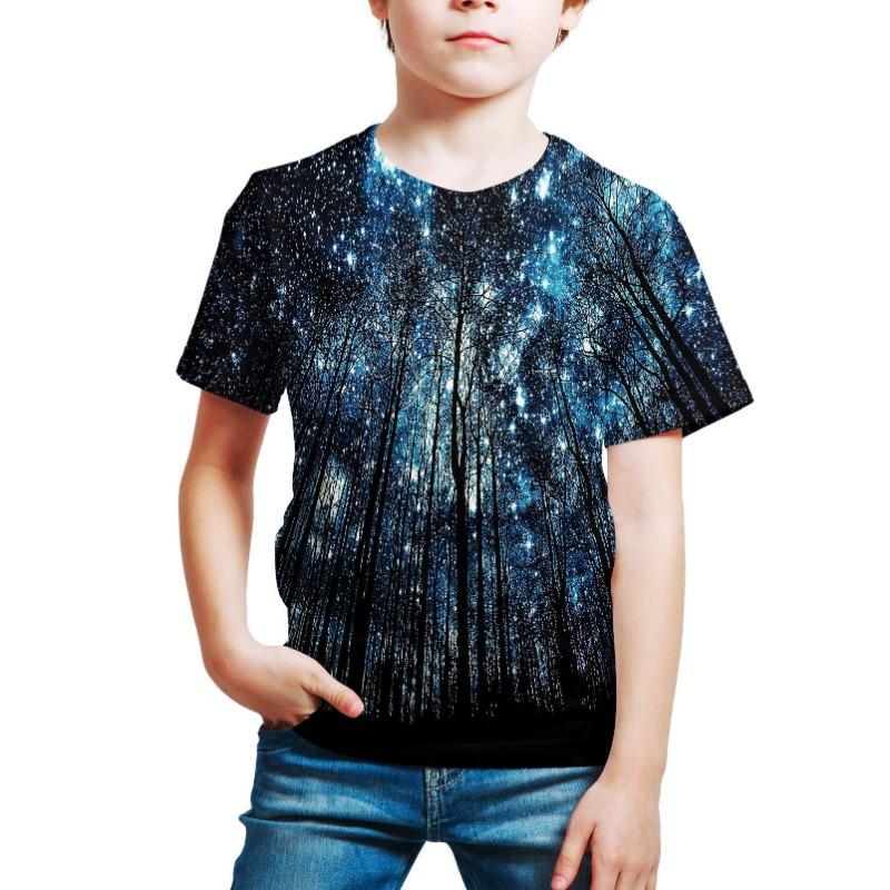 Summer Starry Sky Printed Boys Girls Short Sleeved T-shirt Set Slim Fit Bottom T-shirt