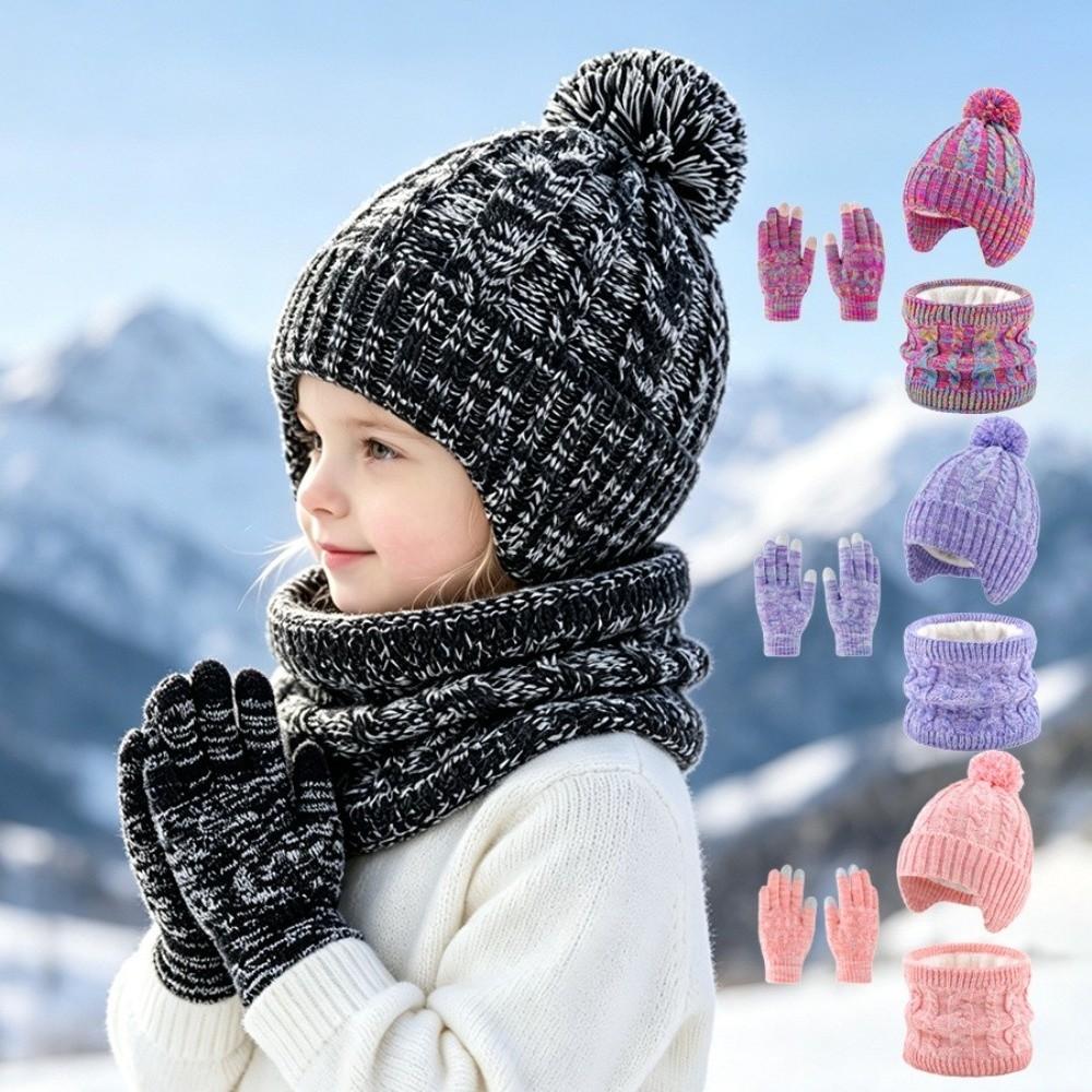 Colorful Kids Hat Scarf Gloves Set Thickened Gloves Warm Pullover Hat For Children