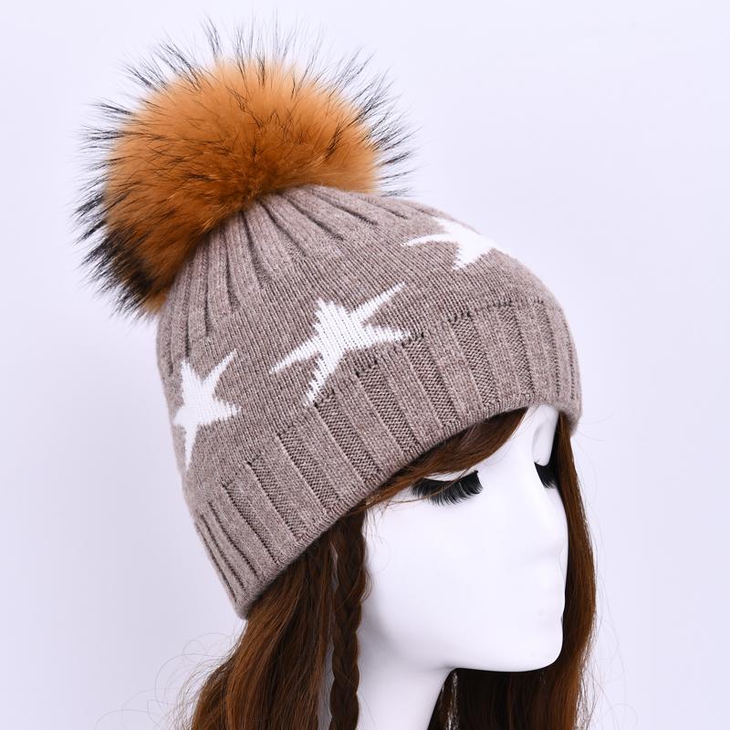 Jxwatcher Real Fur Pom Pom Hat High Quality Double Layer Skull Ski Custom Logo Soft Cashmere Knitted Beanie Winter Hats Women One Size коричневый