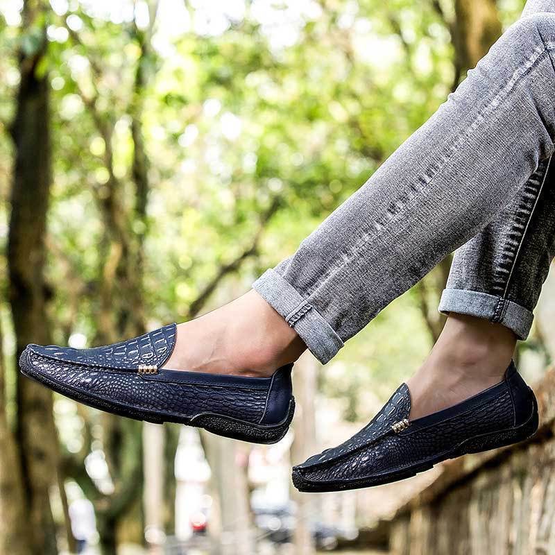 Frühling und Herbst Doudou Schuhe neue Krokodilmuster Schuhe faule Schuhe Britisch lässig Leder