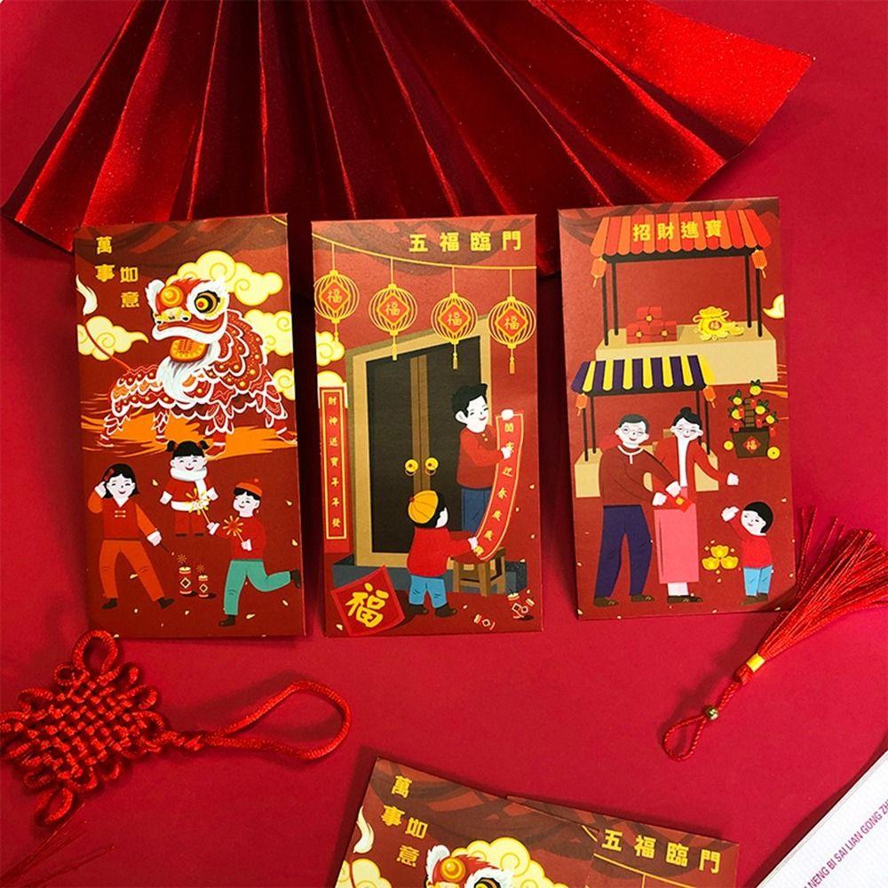 6Pcs Chinese Style Chinese New Year Red Envelopes Paper Money Packet Children