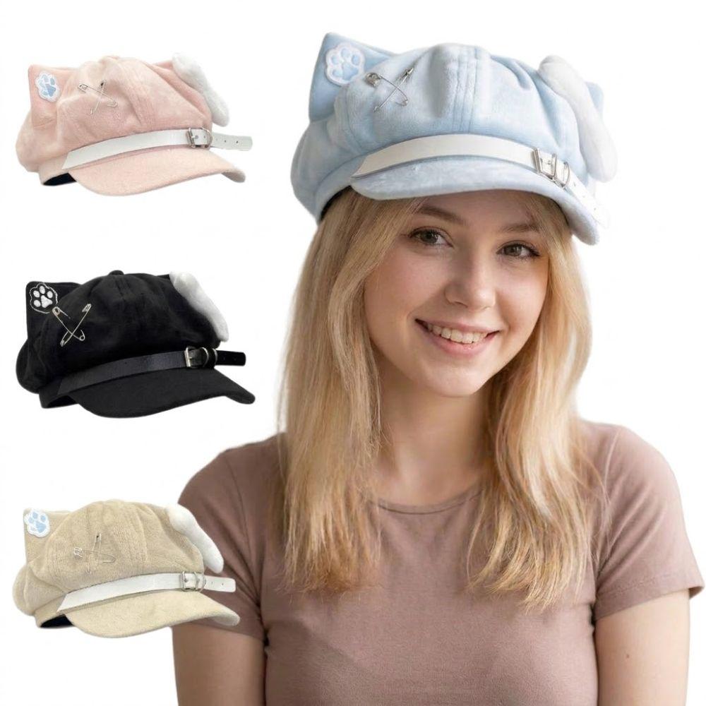 Berretto da Donna Moda Carino con Orecchie da Gatto Stile Anime Giapponese Cappellino da Giornalaio con Zampine di Gatto Cappellino da Baseball Dolce Outfit Quotidiano