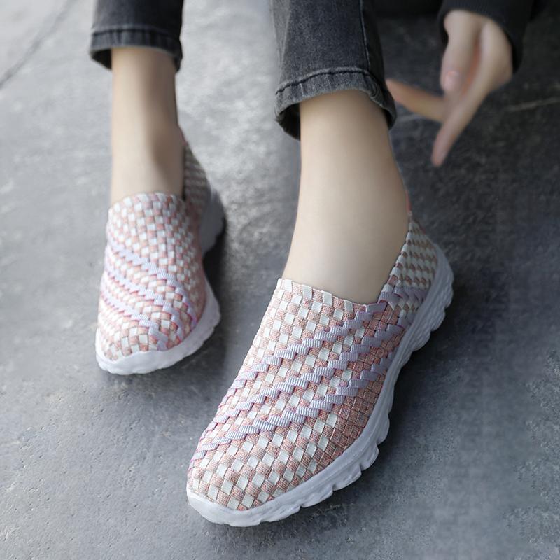 

Летние черные плетеные пляжные туфли ручной работы женские повседневные эспадрильи большого размера дышащие кроссовки 42 розовый