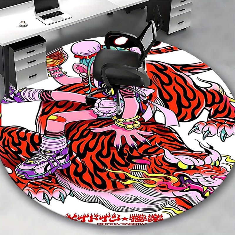 1pc Anime Cartoon Design Tiger Print Round Carpet for Office Chair Mat, NonSlip Rug Suitable for Home Decor
