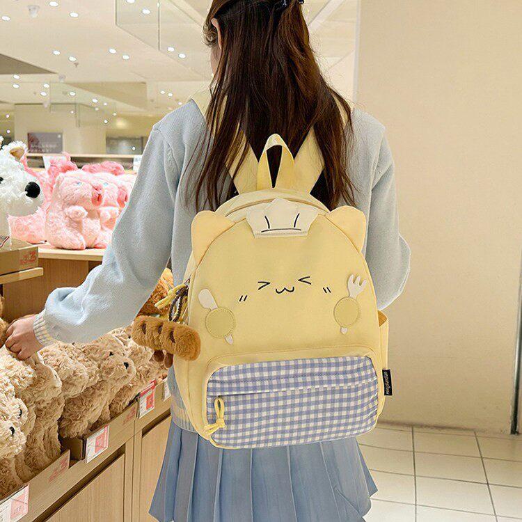 Schoolbag Cute Cartoon Plaid Backpack Female Student Travel Cat Small Backpack High Value Versatile Light Class Bag