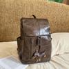 Retro Hong Kong style PU soft leather texture backpack men's large-capacity American schoolbag female college student computer backpack waterproof