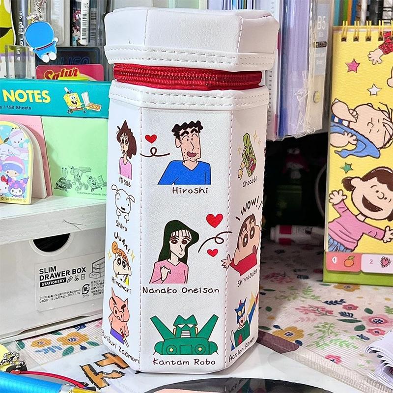 Crayon Shin-Chan Hexagonal Zipper Vertical Pencil Case Creative Cartoon Student Large Capacity Stationery Bag