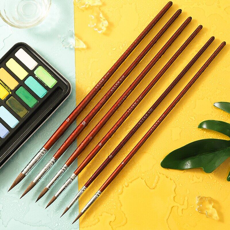 JOWOART 6ks Sada akvarelových štětců Veverčí srst Štětec na linky s háčkem Kulatá hlava Gouache štětec Digitální olej Pečlivě ručně malovaná Malba Linkové umění Test