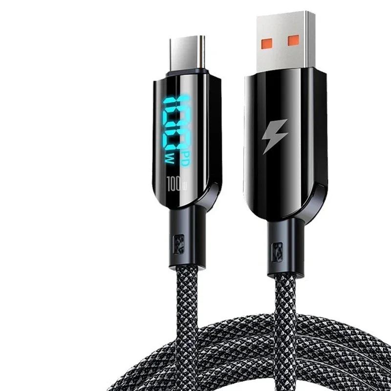 

100W LED Digital Display Super Fast Charging USB Type C Cable for Samsung Xiaomi Huawei Google Oppo USB C Charger Data Cord 1.2m чёрный