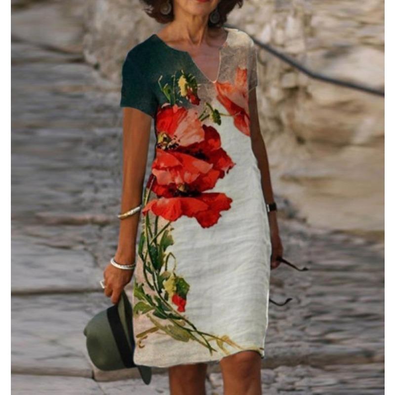 

IHUASU Fashion Summer Spring Short Sleeve V-Neck Casual Dresses XXXL