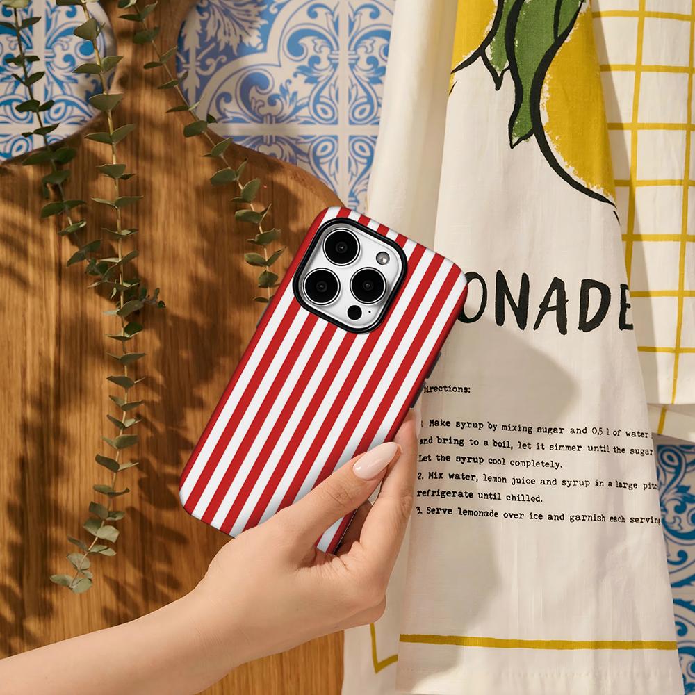 Christmas Stripes Red White Phone Case for IPhone 16 15 14 13 12 11 X XS XR XSMAX 7 8 Pro Max Plus Double-layer Back Cover