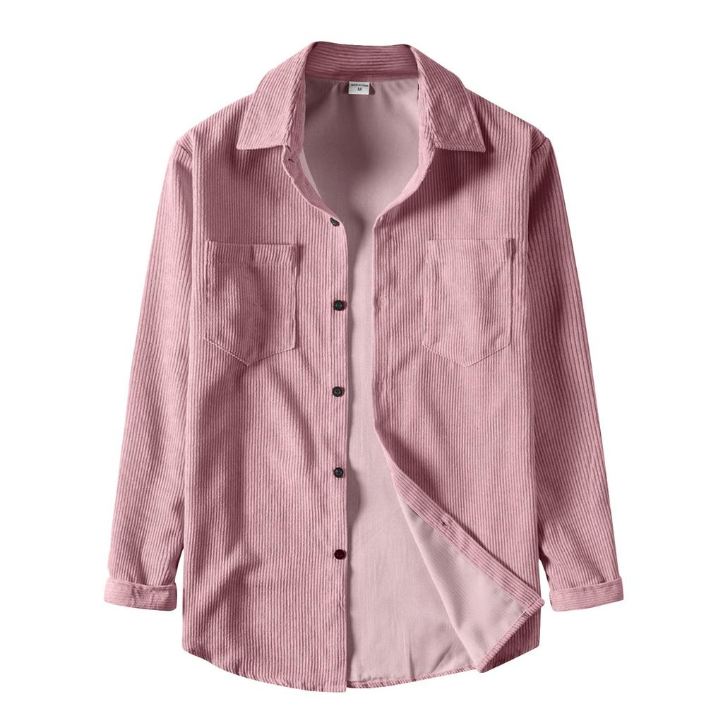 Men's Button Casual Loose Solid Color Double Pockets Long Sleeve Shirt