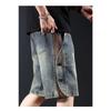 Mens Vintage Washed Denim Shorts Casual Elastic Waist Drawstring Knee Length Pants