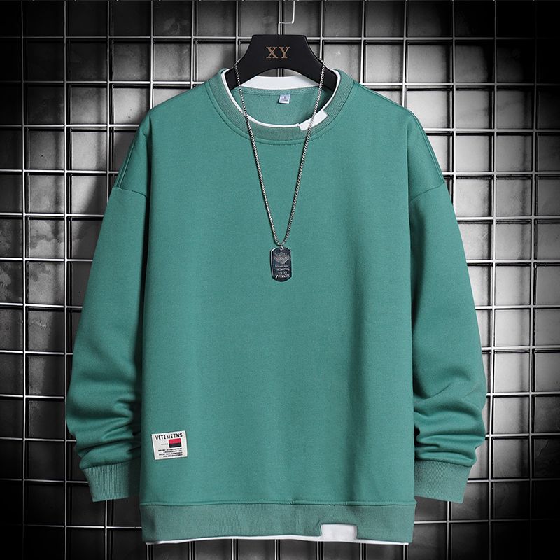 Men's Spring and Autumn Four Seasons Plus Size Thin Hoodless Round Neck Pullover Long Sleeved T Shirt Loose Blouse