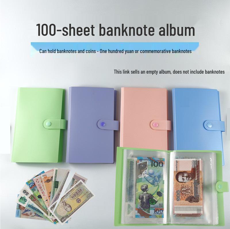 100-Sheet Portable Banknote and Coin Collection Album with Protective Bag