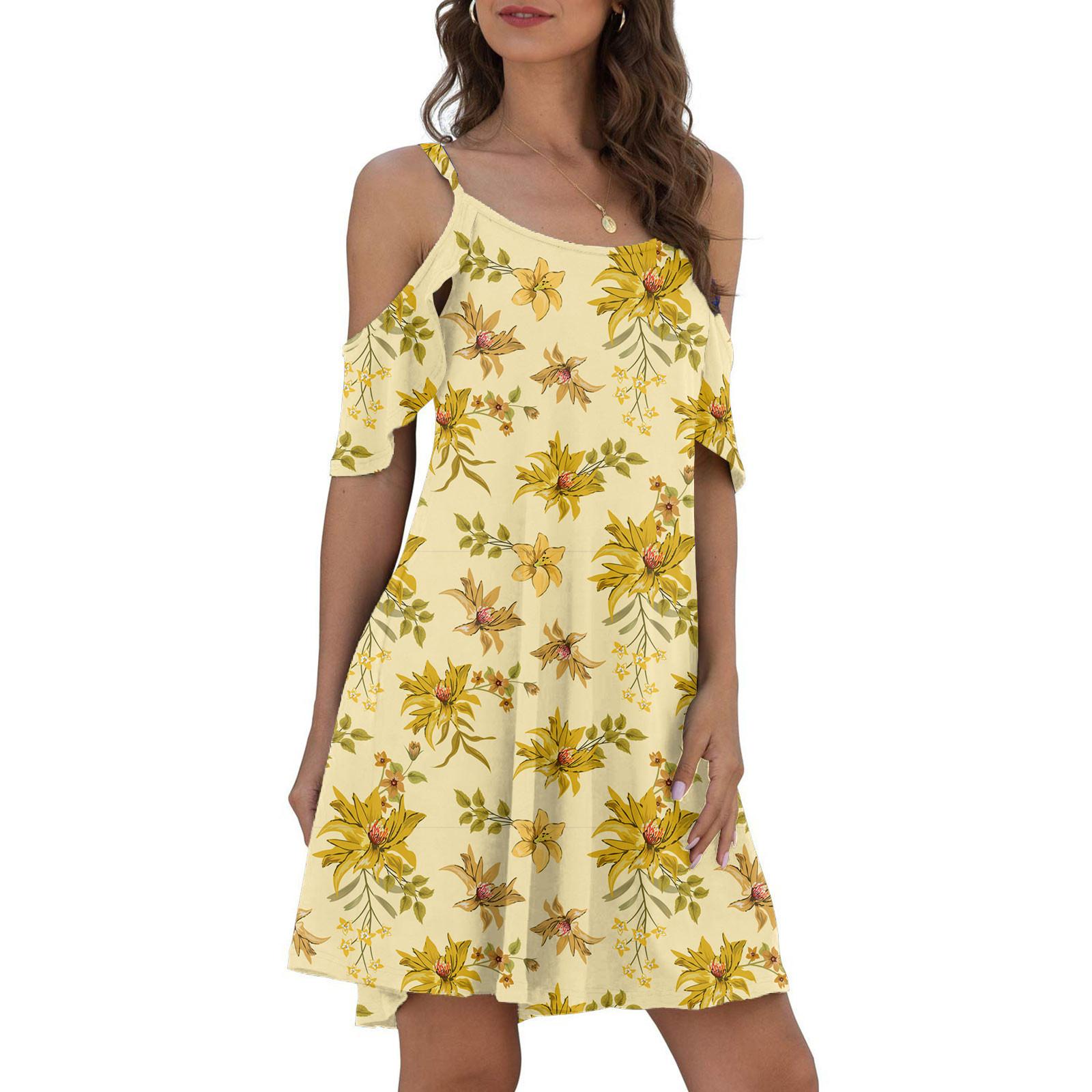 

Женское модное летнее платье, повседневное пляжное платье с принтом и вырезом M жёлтый