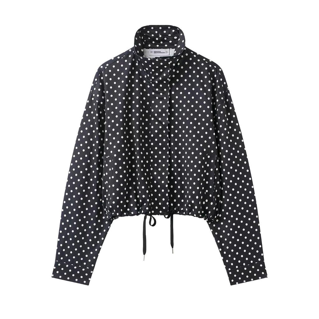 European & American Style Women's Polka Dot Bubble Jacket with Stand Collar