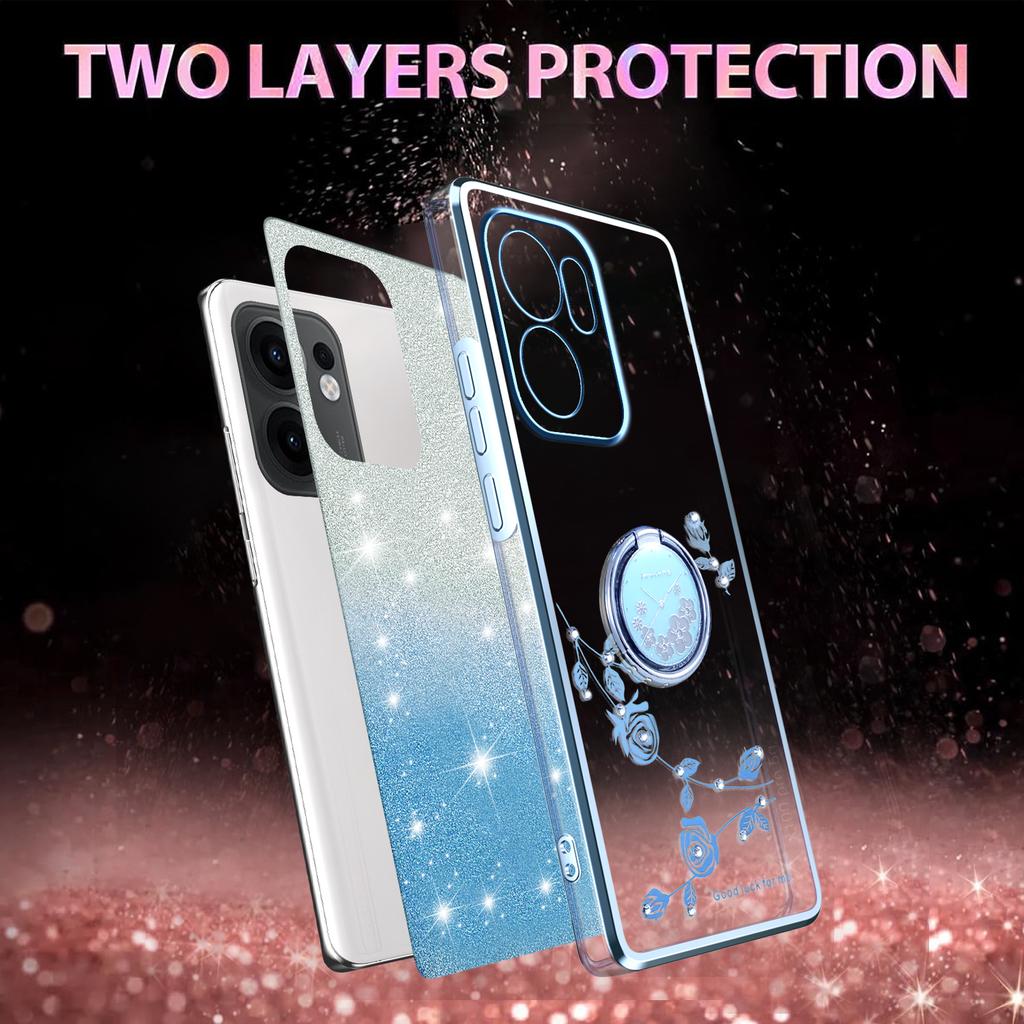 KADEM For Oppo Reno13 F 5G (Reno 13 FS 5G)/4G Case Ring Kickstand TPU Flowers Phone Cover Gradient Glitter