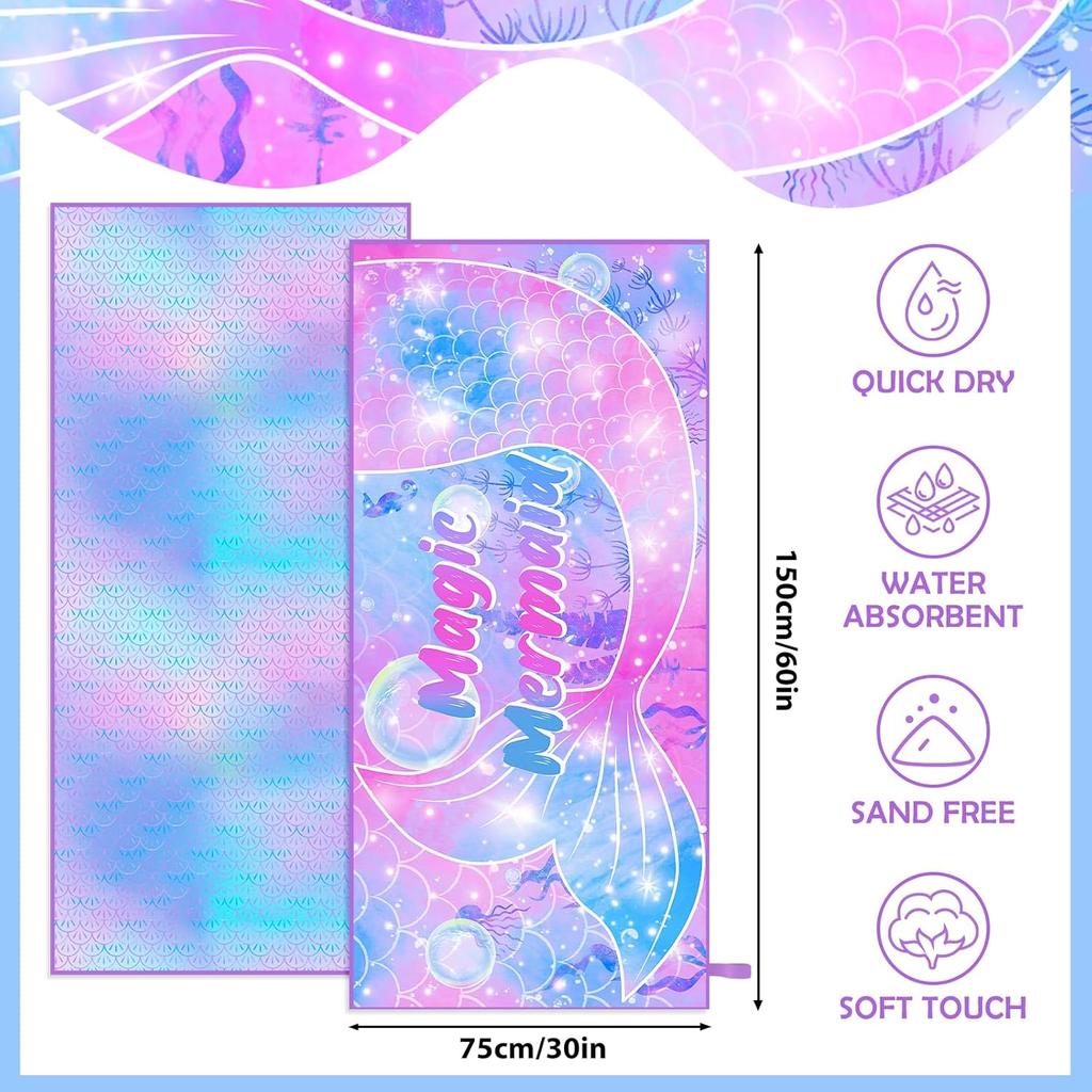 Microfiber Beach Towel Sand Free Travel Pool Towel for Adults Mermaid Beach Blanket Thin Quick Dry Super Absorbent Oversized Large Lightweight Towels